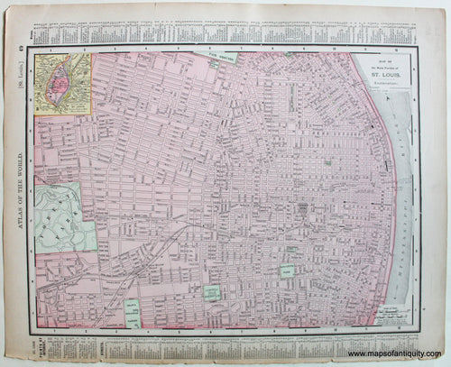 Antique-Printed-Color-Map-Map-of-the-Main-Portion-of-St.-Louis-verso:-Map-of-the-Main-Portion-of-St.-Joseph-1895-Rand-McNally-1800s-19th-century-Maps-of-Antiquity