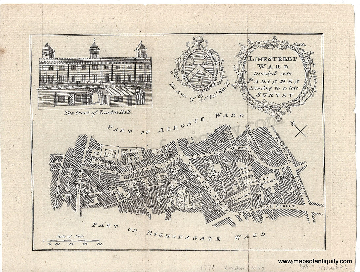 Black-and-White-Engraved-Antique-City-Plan-Limestreet-Ward-Divided-into-Parishes-According-to-a-late-Survey-1771-London-Magazine-United-Kingdom-England-1700s-18th-century-Maps-of-Antiquity