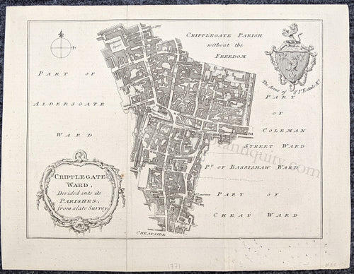 Engraved-Genuine-Antique-City-Plan-Cripplegate-Ward-Divided-into-its-Parishes-from-a-late-Survey-Towns-and-Cities-United-Kingdom-1771-London-Magazine-Maps-Of-Antiquity-1800s-19th-century