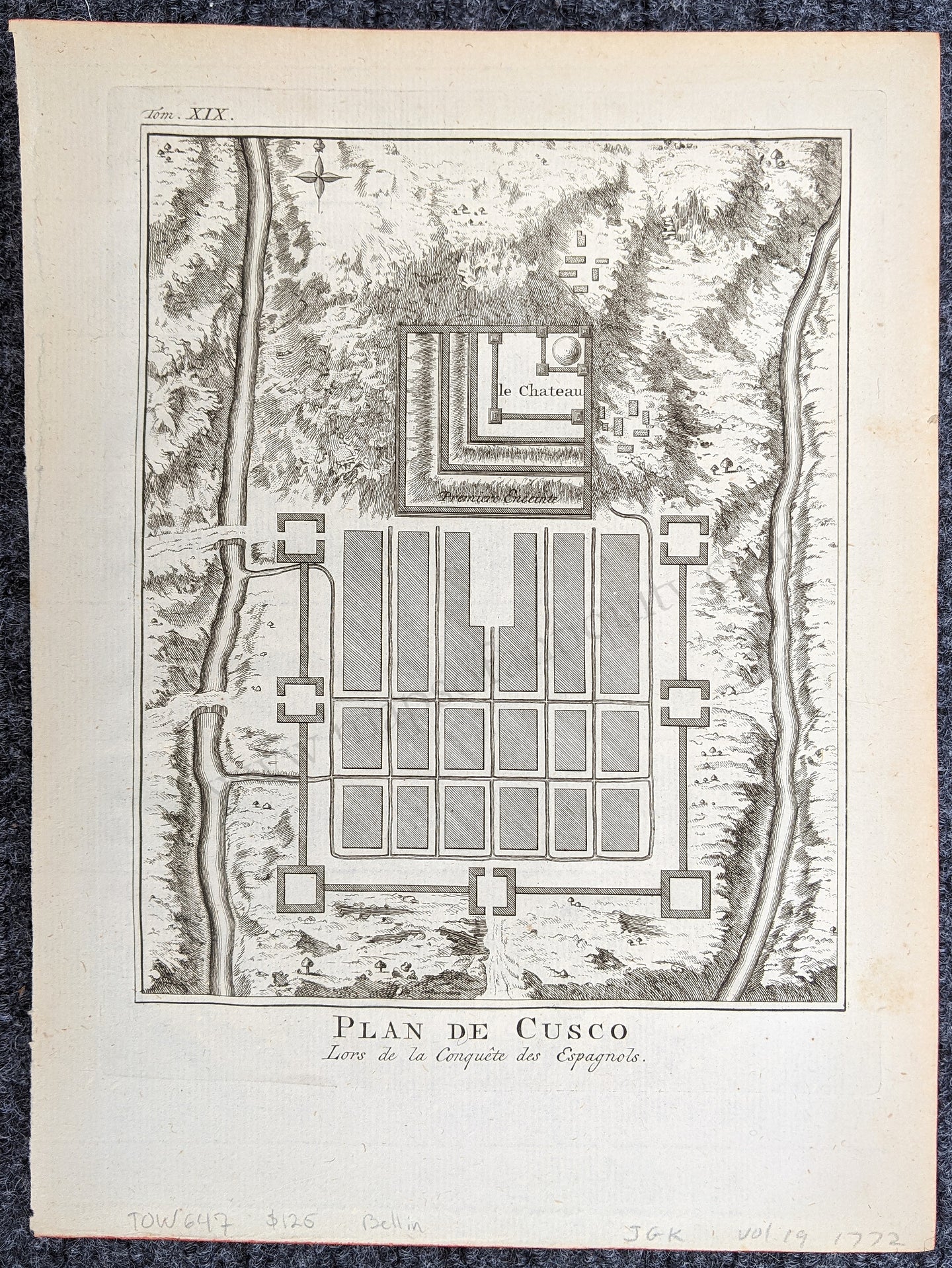 Genuine-Antique-Engraved-Map-Plan-de-Cusco-Lors-de-la-Conquete-des-Espagnols-Towns-and-Cities-South-America-1772-Bellin-Maps-Of-Antiquity-1800s-19th-century