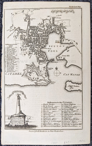 Engraved-Genuine-Antique-City-Plan-A-Plan-of-the-Town-&-Citadel-of-Plymouth-in-the-County-of-Devon-Towns-and-Cities-United-Kingdom-1755-London-Magazine-Maps-Of-Antiquity-1800s-19th-century