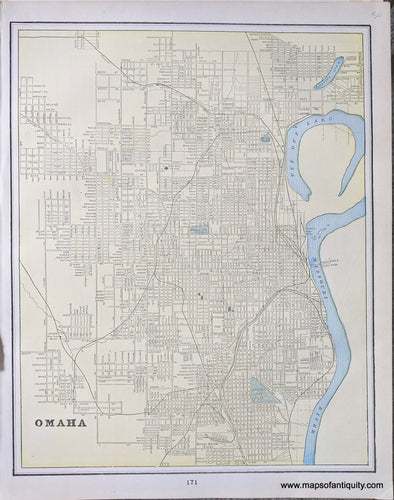 Genuine-Antique-Printed-Color-Comparative-Chart-Omaha;-verso:-Council-Bluffs-Towns-and-Cities--1892-Home-Library-&-Supply-Association-Maps-Of-Antiquity-1800s-19th-century
