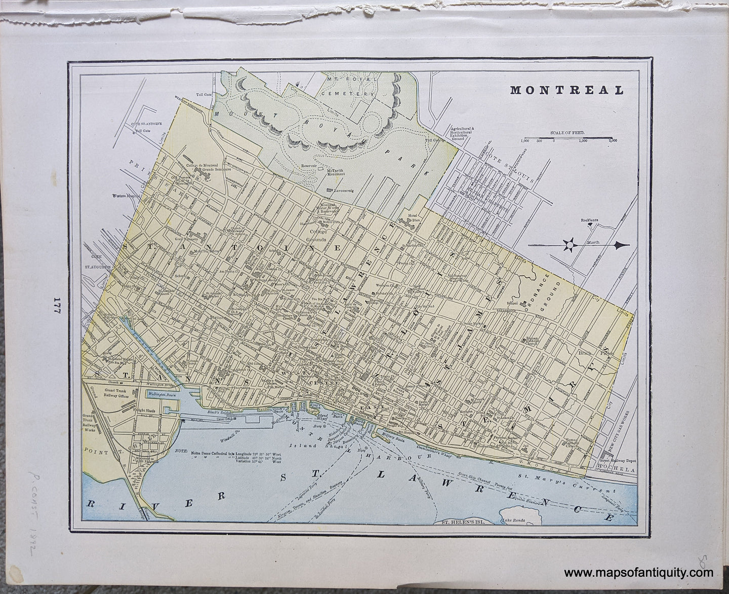 Genuine-Antique-Printed-Color-Comparative-Chart-Montreal;-verso:-Liverpool-(England)-Towns-and-Cities--1892-Home-Library-&-Supply-Association-Maps-Of-Antiquity-1800s-19th-century