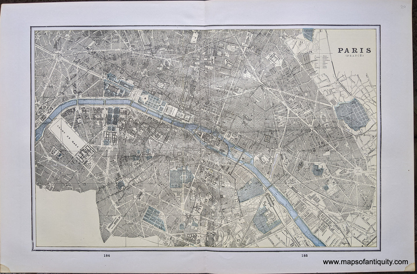 Genuine-Antique-Printed-Color-Comparative-Chart-Paris-(France);-versos:-Calcutta-(India)-Naples-(Italy)-Towns-and-Cities--1892-Home-Library-&-Supply-Association-Maps-Of-Antiquity-1800s-19th-century