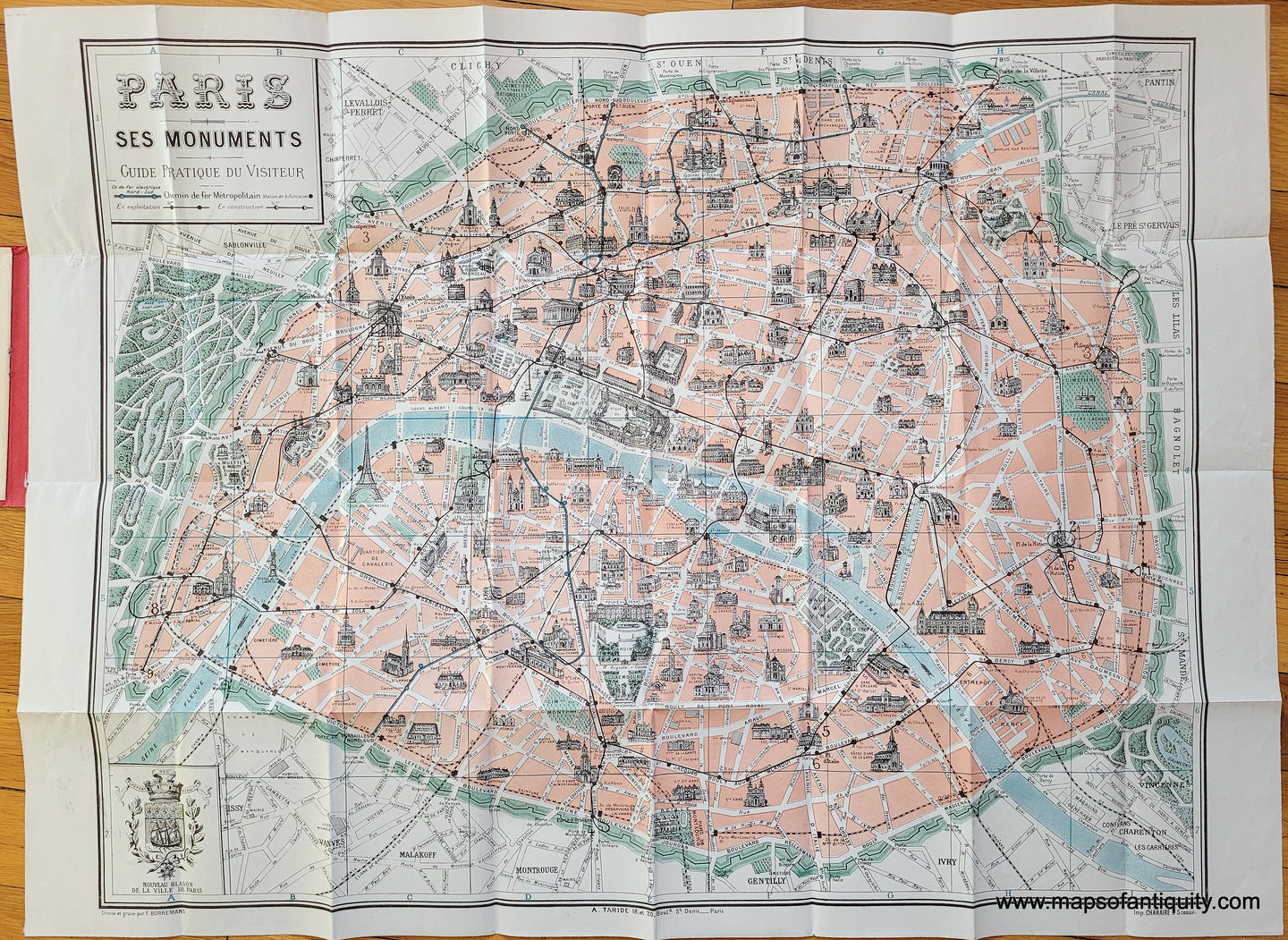 Genuine-Antique-Folding-Map-Paris-ses-Monuments-Towns-and-Cities-Paris-1925-Borremans-/-Taride-Maps-Of-Antiquity-1800s-19th-century