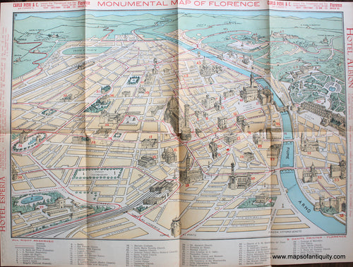 Genuine-Antique-Folding-Map-Monumental-Map-of-Florence-Towns-and-Cities-Other-European-Cities-1932-Davite-Maps-Of-Antiquity-1800s-19th-century