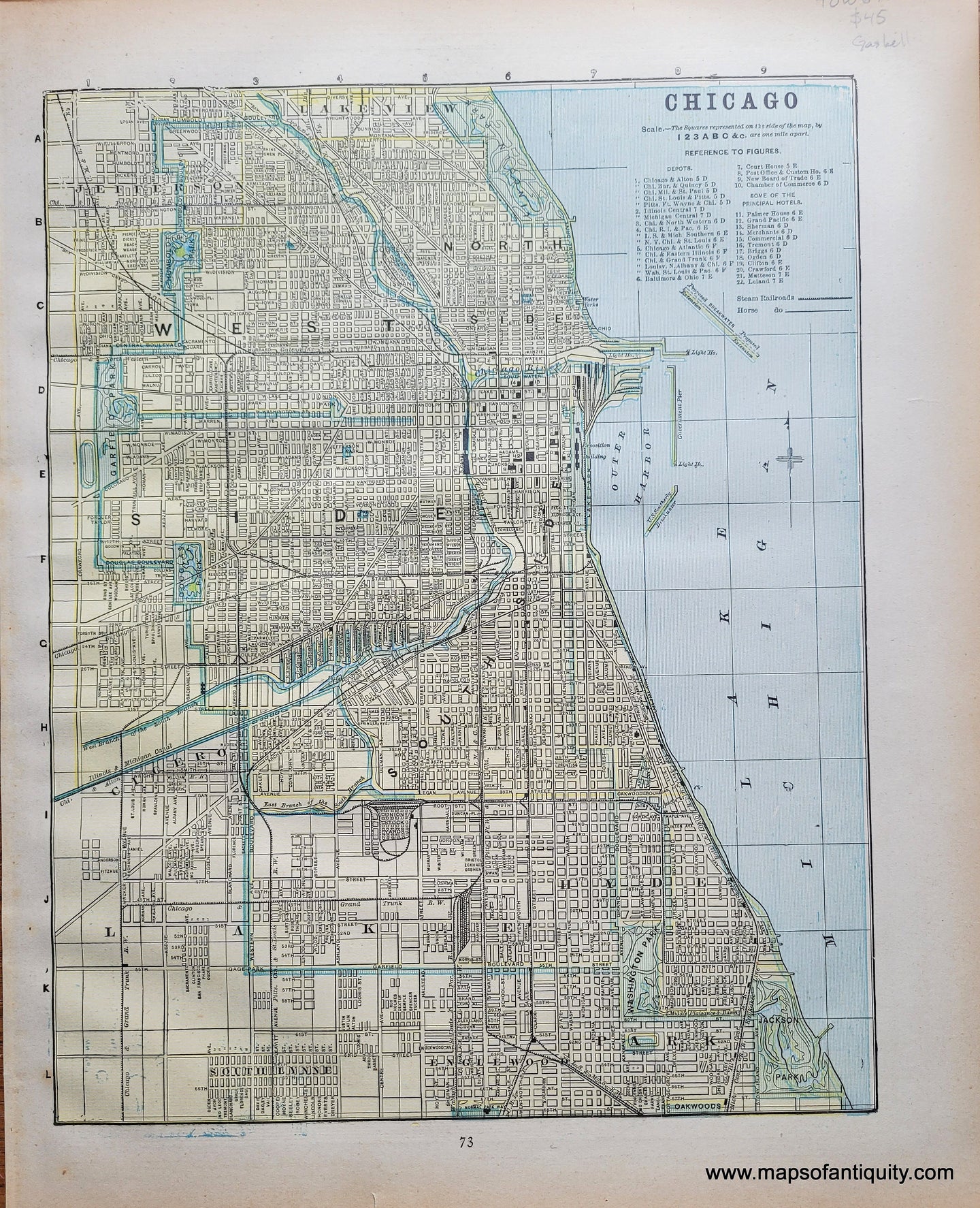 Genuine-Antique-Printed-Color-Map-Double-sided-page-Chicago-verso-Iowa-1893-Gaskell-Maps-Of-Antiquity