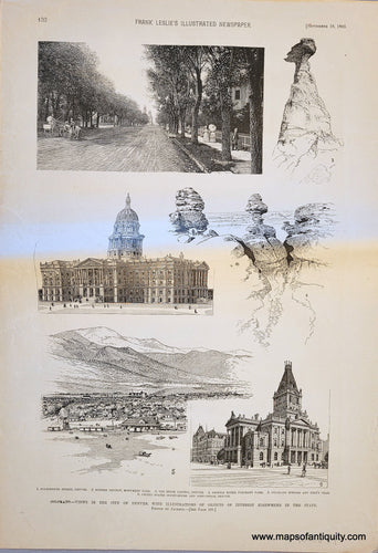 Genuine-Antique-Map-Colorado--Views-in-the-City-of-Denver-with-Illustrations-of-Objects-of-Interest-Elsewhere-in-the-State-1889-Frank-Leslie's-Illustrated-Newspaper-Maps-Of-Antiquity