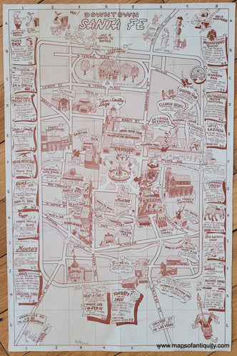Genuine-Vintage-Map-Downtown-Santa-Fe-1950-B-Ogilvie-Maps-Of-Antiquity