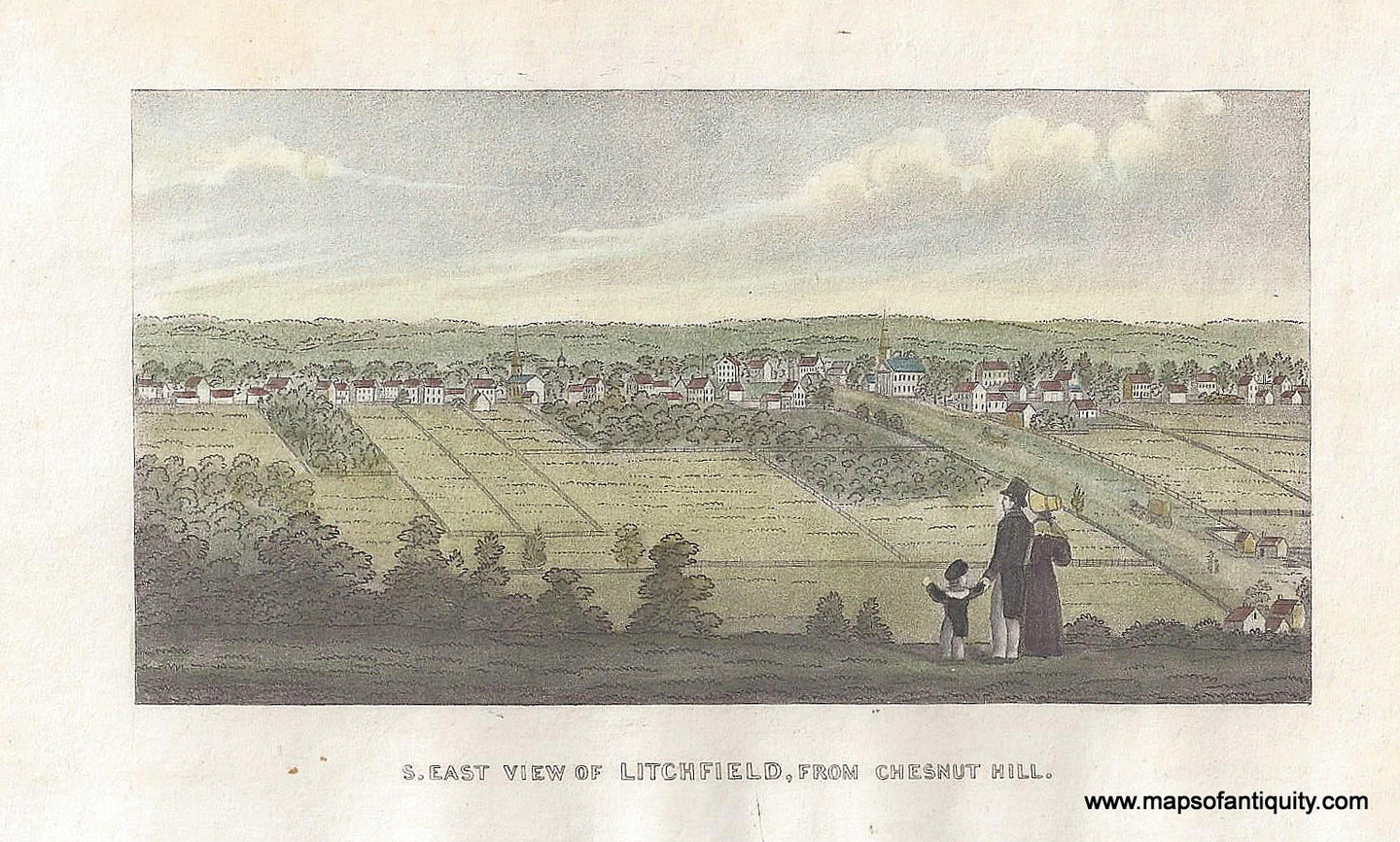 Hand-Colored-Genuine-Antique-Illustration-S-East-View-of-Litchfield-from-Chesnut-Hill-c-1840-Barber-Maps-Of-Antiquity