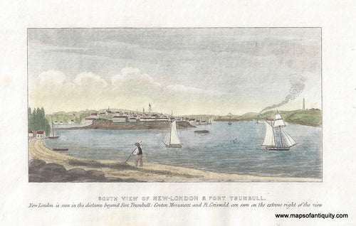 Hand-Colored-Genuine-Antique-Illustration-South-View-of-New-London---Fort-Trumbull--c-1840-Barber-Maps-Of-Antiquity