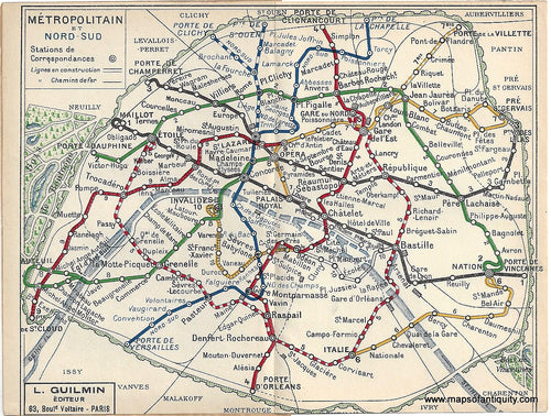 Genuine-Antique-Map-Paris-Metropolitain-et-Nord-Sud-1920s-Guilmin-Maps-Of-Antiquity