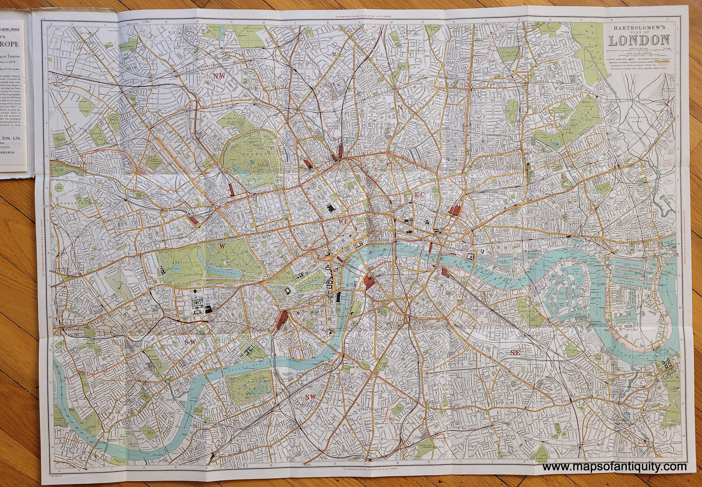 Genuine-Antique-Folding-Map-Bartholomew's-Plan-of-London-1921-Bartholomew-Maps-Of-Antiquity