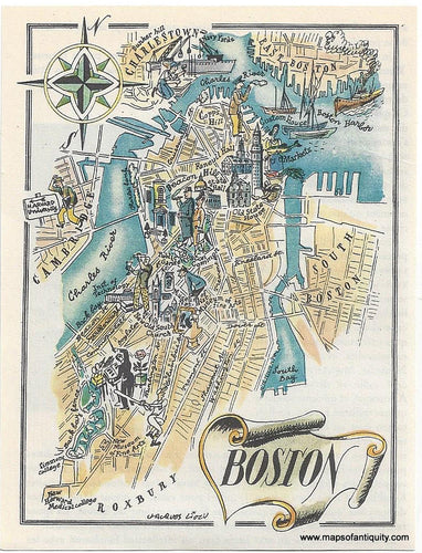 Genuine-Vintage-Map-Boston-1949-Liozu-Maps-Of-Antiquity