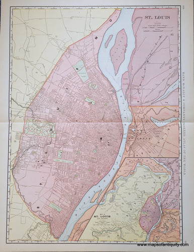 Genuine-Antique-Map-Double-sided-map-St-Louis-St-Joseph-Kansas-City-Missouri-MO-Other-US-Cities--1898-Rand-McNally-Maps-Of-Antiquity-1800s-19th-century