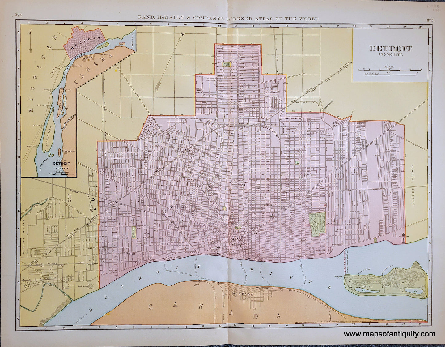 Genuine-Antique-Map-Detroit-Other-US-Cities--1898-Rand-McNally-Maps-Of-Antiquity-1800s-19th-century