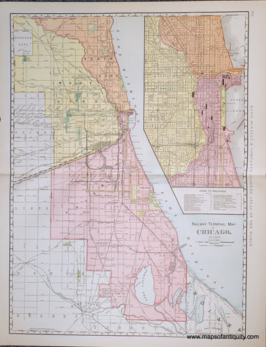 Genuine-Antique-Map-Railway-Terminal-Map-of-Chicago-Chicago--1898-Rand-McNally-Maps-Of-Antiquity-1800s-19th-century