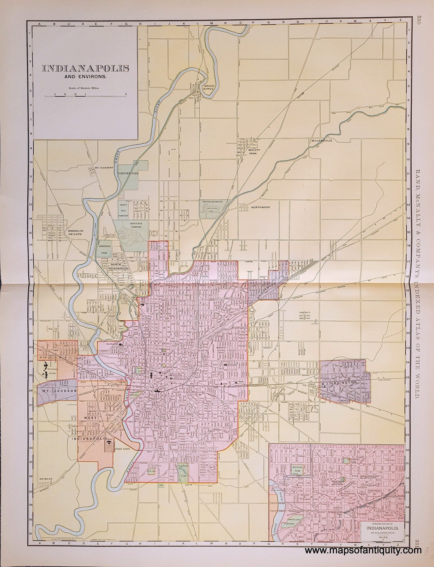 Genuine-Antique-Map-Indianapolis-Other-US-Cities--1898-Rand-McNally-Maps-Of-Antiquity-1800s-19th-century