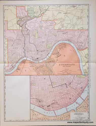 Genuine-Antique-Map-Double-sided-map-Cincinnati-Cleveland-Toledo-Ohio-Other-US-Cities--1898-Rand-McNally-Maps-Of-Antiquity-1800s-19th-century