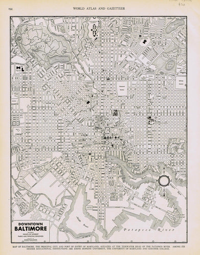 Genuine-Antique-Map-Downtown-Baltimore-Maryland--1940-Rand-McNally-Maps-Of-Antiquity