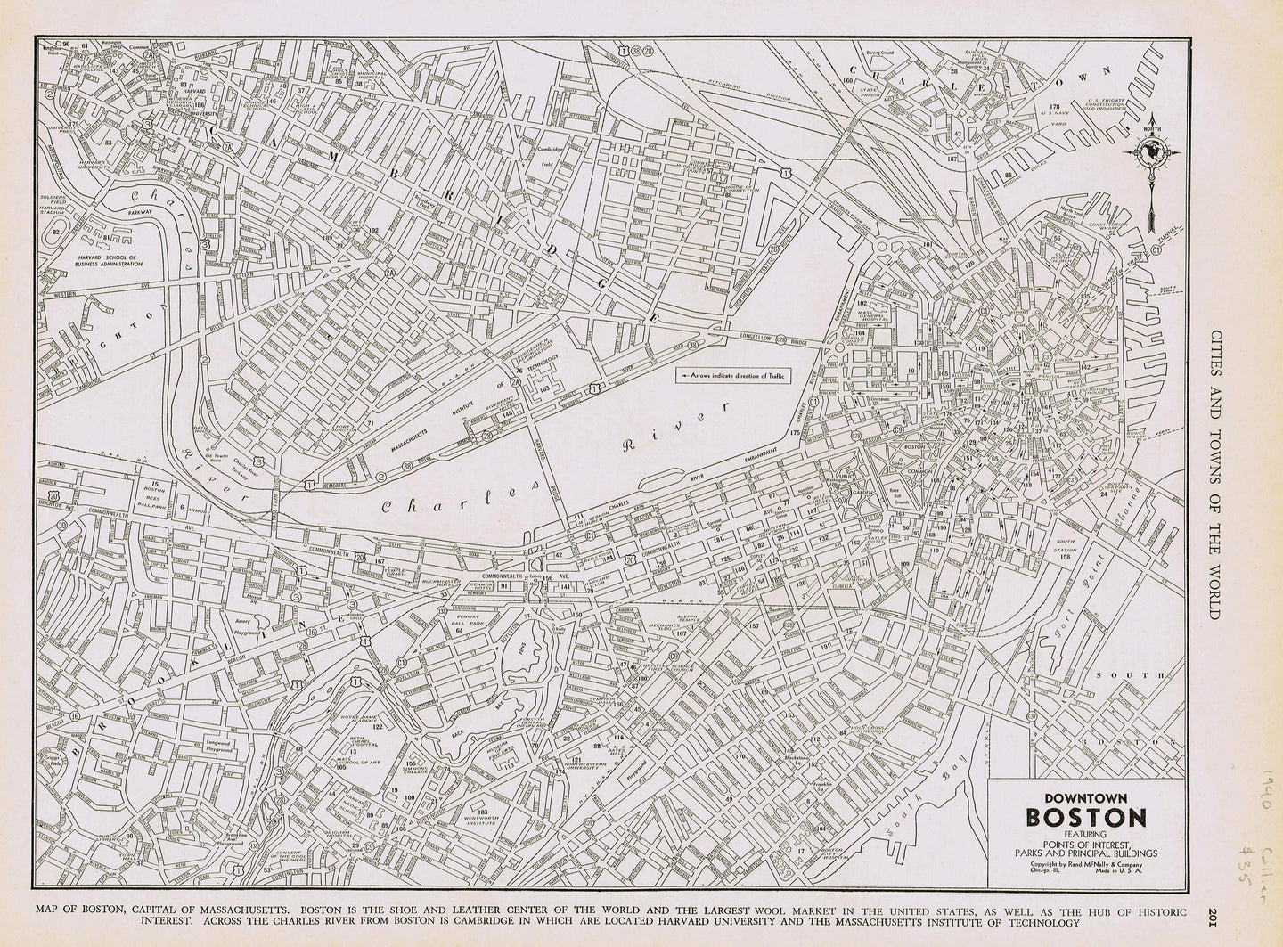 Genuine-Antique-Map-Downtown-Boston-Massachusetts--1940-Rand-McNally-Maps-Of-Antiquity