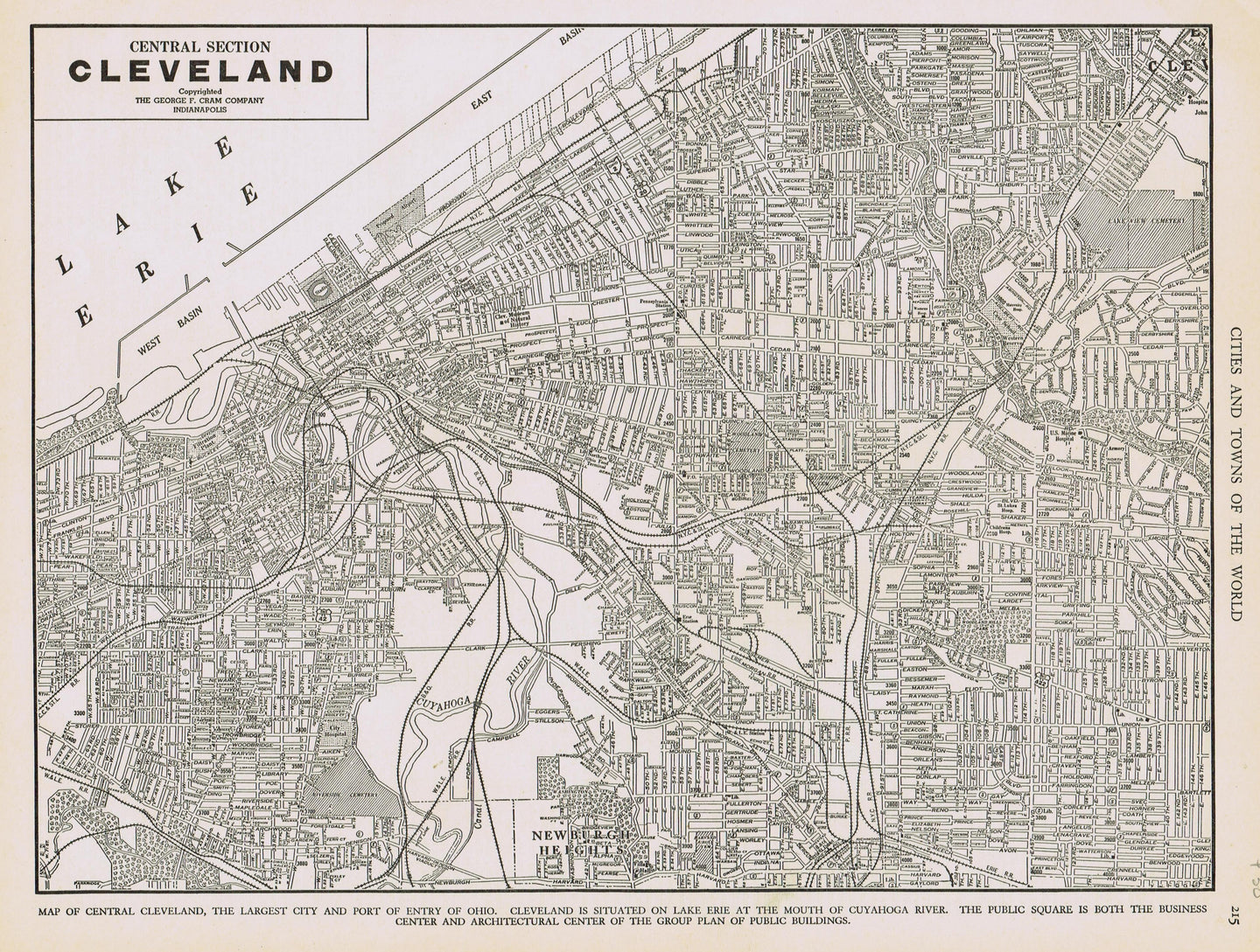 Genuine-Antique-Map-Cleveland-Ohio--1940-Rand-McNally-Maps-Of-Antiquity