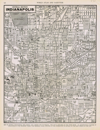 Genuine-Antique-Map-Central-Section-Indianapolis-Indiana--1940-Rand-McNally-Maps-Of-Antiquity