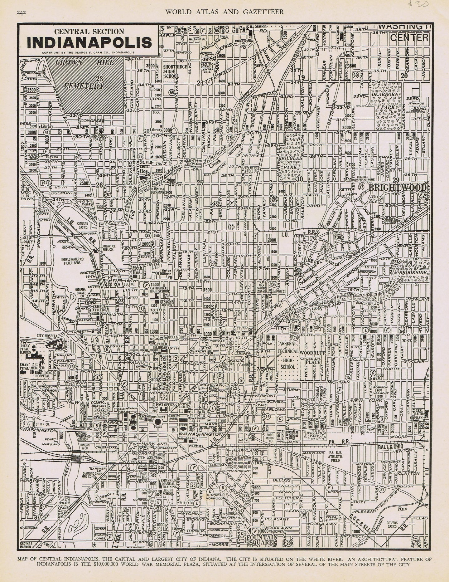 Genuine-Antique-Map-Central-Section-Indianapolis-Indiana--1940-Rand-McNally-Maps-Of-Antiquity