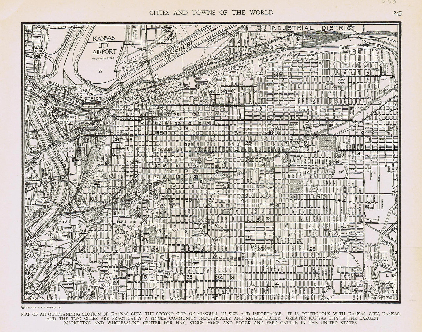 Genuine-Antique-Map-Kansas-City-Missouri--1940-Rand-McNally-Maps-Of-Antiquity