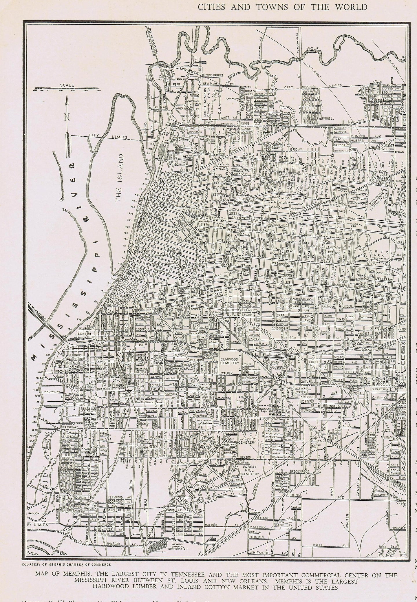 Genuine-Antique-Map-Memphis-Tennessee--1940-Rand-McNally-Maps-Of-Antiquity