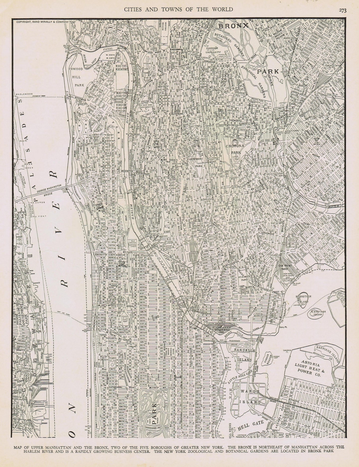 Genuine-Antique-Map-Upper-Manhattan-New-York--1940-Rand-McNally-Maps-Of-Antiquity