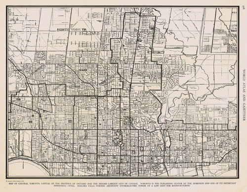 Genuine-Antique-Map-Map-of-Central-Toronto-Ontario--1940-Rand-McNally-Maps-Of-Antiquity