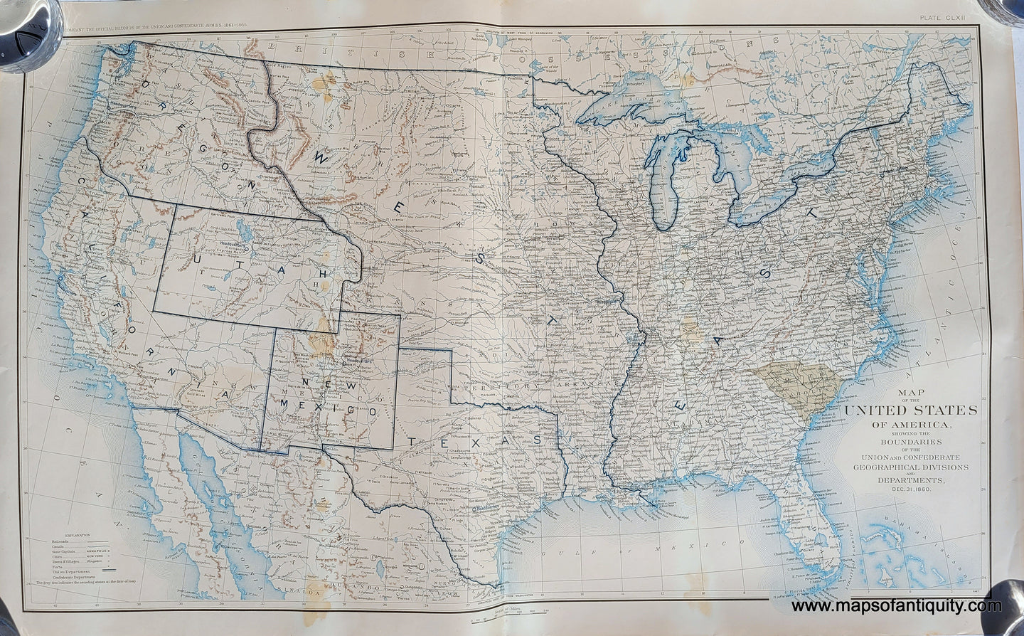 Antique-printed-color-map-United-States-Civil-War-December-1860-Union-Confederate-Boundaries-south-carolina-ceceded-1891-Bien-Maps-Of-Antiquity