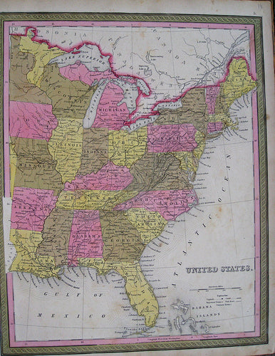 Antique-Hand-Colored-Map-United-States.--United-States-Eastern-United-States-1846-H.N.-Burroughs-from-Mitchell-Universal-Atlas-Maps-Of-Antiquity