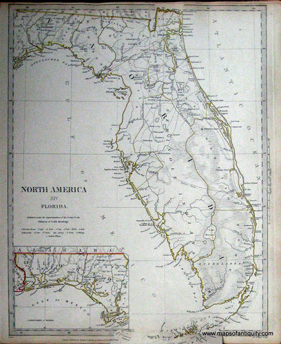 Antique-Hand-Colored-Map-North-America-XIV-Florida--South-1840/1844-SDUK/Society-for-the-Diffusion-of-Useful-Knowledge-Maps-Of-Antiquity