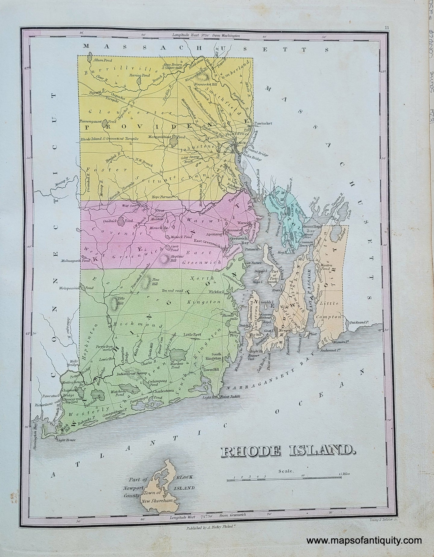 Antique-Hand-Colored-Map-Rhode-Island.--United-States-Northeast-1824-Anthony-Finley-Maps-Of-Antiquity