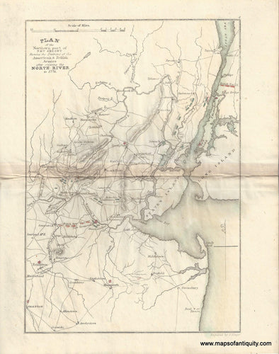 Antique-Hand-Colored-Map-A-Plan-of-the-Northern-part-of-New-Jersey-shewing-the-Positions-of-the-American-&-British-Armies-after-crossing-the-North-River-in-1776.-United-States-Northeast-1832-John-Marshall-Maps-Of-Antiquity
