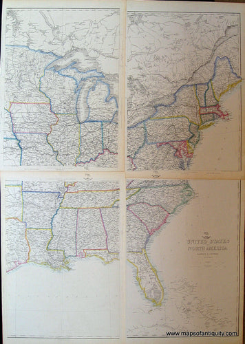 Antique-Hand-Colored-Map-United-States-of-North-America-North-Eastern-Sheet-North-Central-Sheet-South-Central-Sheet-South-Eastern-Sheet:-107-108-110-111-United-States-United-States-General---1863-Ettling/Dispatch-Weekly-Maps-Of-Antiquity