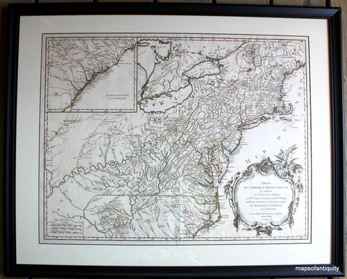 Antique-Hand-Colored-Map-Partie-de-L'Amerique-Septentrionale-qui-comprend-le-Cours-de-l'Ohio-la-Nlle.-Angleterre-la-Nlle.-York-le-New-Jersey-la-Pensylvanie-le-Maryland-la-Virginie-la-Caroline.-United-States-Northeast-1755-Robert-de-Vaugondy-Maps-Of-Antiquity