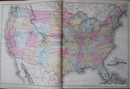 Antique-Hand-Colored-Map-Railroad-Map-of-United-States-verso-North-America-United-States-United-States-General---1876-Walker-and-Pease-Maps-Of-Antiquity