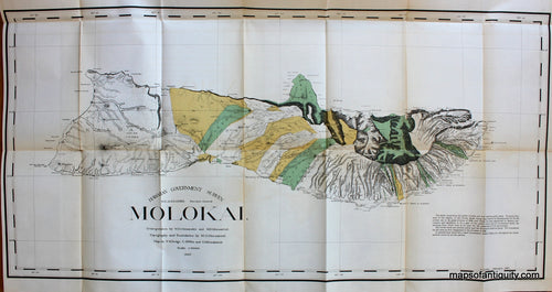 Antique-Colored-Map-Molokai-Hawaii--1897-Hawaiian-Government-Survey-Maps-Of-Antiquity