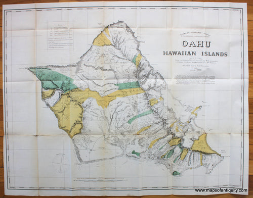 Antique-Colored-Map-Oahu.-******-Hawaii--1901-Hawaiian-Government-Survey-Maps-Of-Antiquity