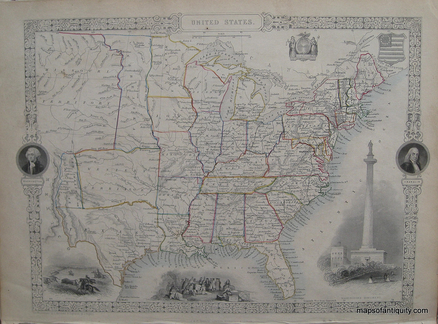 Antique-Hand-Colored-Map-United-States.**********--United-States--1848-Tallis-Maps-Of-Antiquity