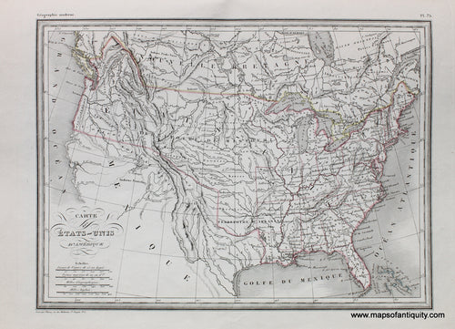 Antique-Hand-Colored-Map-Carte-des-Etats-Unis-d'Amerique.-United-States-General--1842-Malte-Brun-Maps-Of-Antiquity