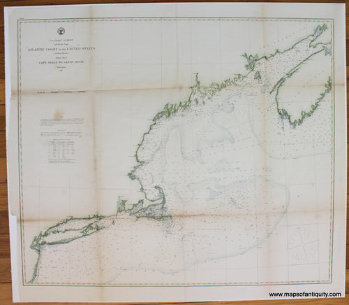 Hand-Colored-Antique-Report-Chart-Atlantic-Coast-of-the-United-States-in-four-sheets-Sheet-No.-1-Cape-Sable-to-Sandy-Hook-Nautical-Northeast-General-1864-U.S.-Coast-Survey-Maps-Of-Antiquity