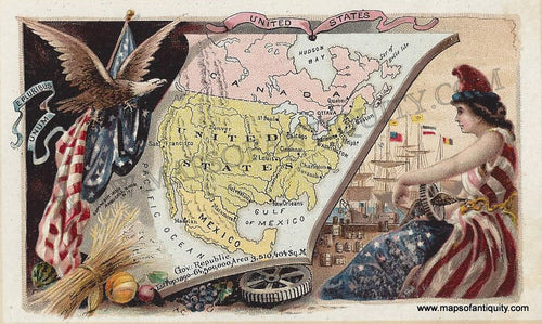 Antique-Map-Chromolithograph-Print-Vignettes-Card-United-States-U.S.A.-U.-S.-America-Arbuckle-1890-1890s-1800s-Late-19th-Century-Maps-of-Antiquity