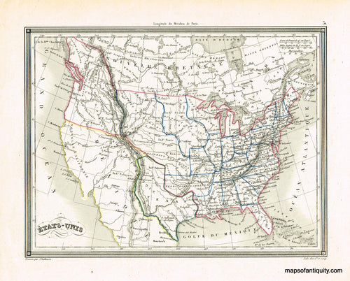 Antique-Hand-Colored-Map-Etats-Unis-United-States-General--1830-Viallemin-Maps-Of-Antiquity