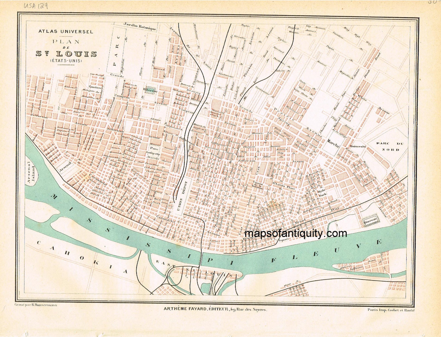 Antique-Printed-Map-Plan-de-St.-Louis-North-America---1877-Fayard-Maps-Of-Antiquity