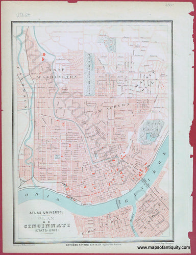 Antique-Map-City-Plan-de-Cincinnati-Ohio-Fayard-1877-1870s-1800s