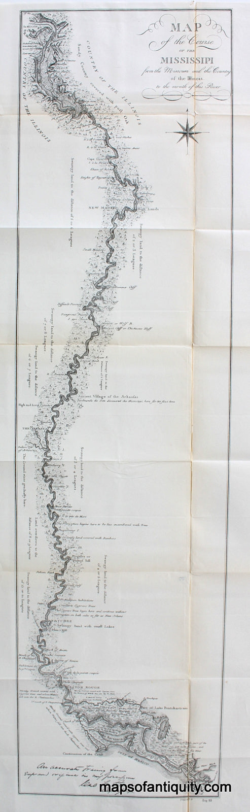 Black-and-White-Antique-Map-Reproduction-of-Earlier-Map-Map-of-the-Course-of-the-Mississippi-from-the-Missouri-and-the-Country-of-the-Illinois-to-the-mouth-of-the-River******-United-States-United-States-General---1880-US-Army-Corps-of-Engineers-Maps-Of-Antiquity